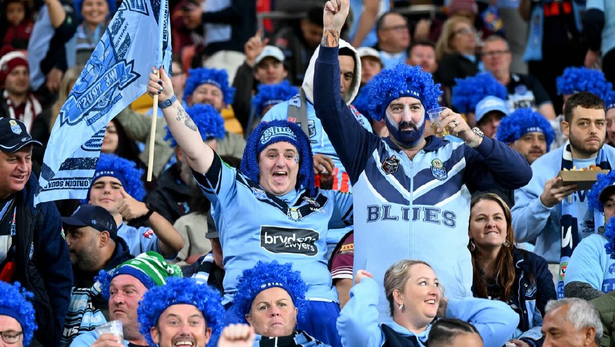 Blues fans during State of Origin 2023 game two between the Queensland Maroons and the NSW Blues at Suncorp Stadium in Brisbane on Wednesday, June 21, 2023. Picture AAP Image/Darren England