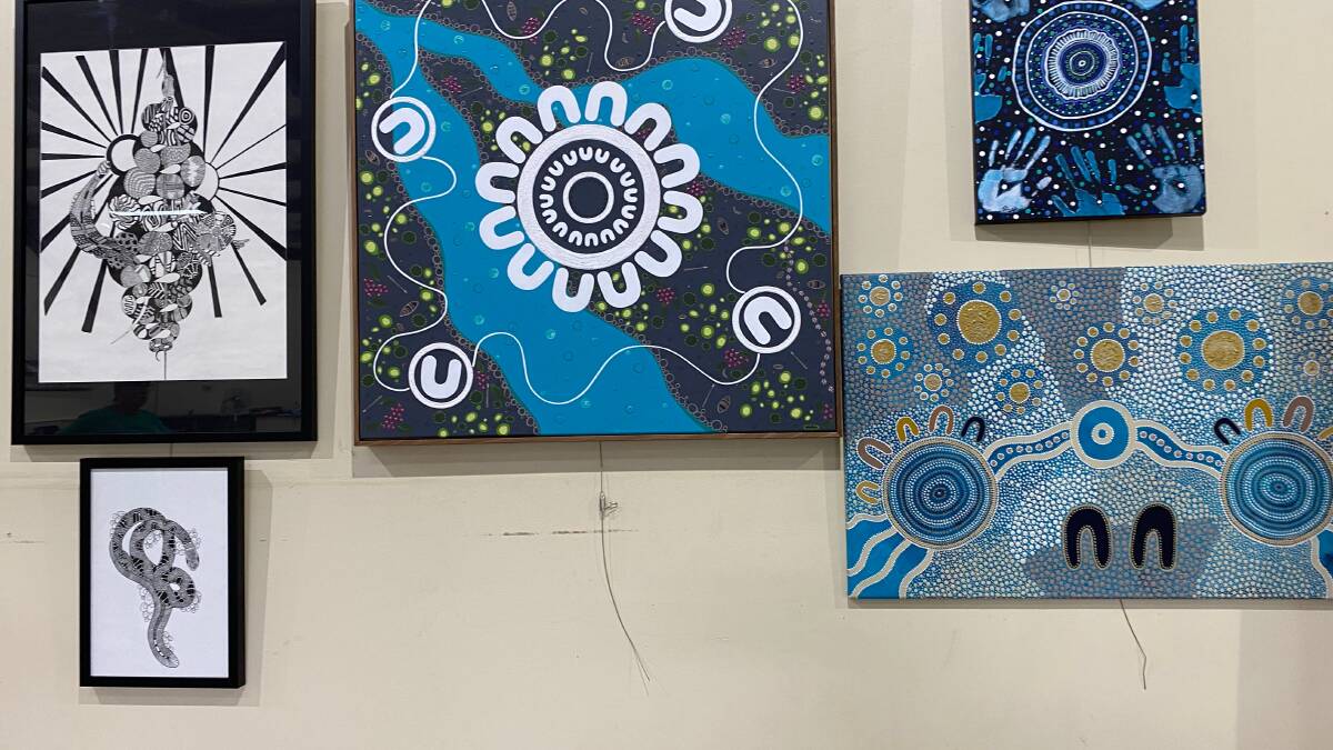 Some of the works in the Aboriginal and Torres Strait Islander section of the 2024 Maitland Show Art Prize. 