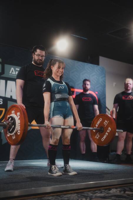15-year-old Maddi Harper deadlifting at nationals, which was held in Wallsend from April 26 to 28. Picture supplied