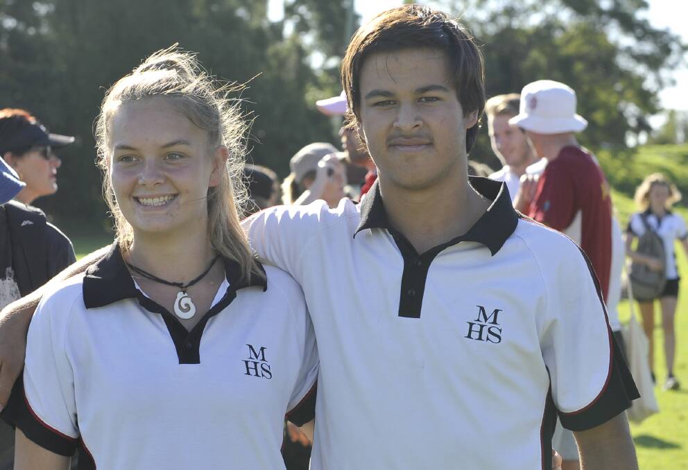 GIFT WINNERS: Maddison Masters and Dylan Birc won the boy's and girl's gifts at Maitland High School's athletics carnival on Wednesday. Picture: MICHAEL HARTSHORN
