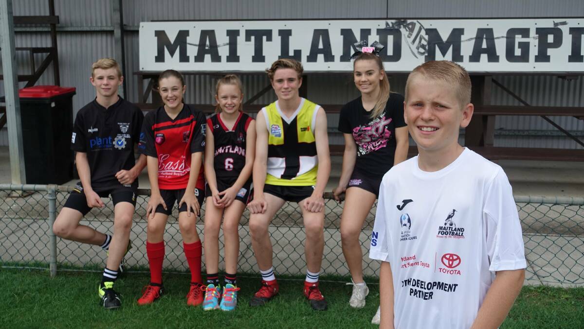 GO MAITLAND: Maitland juniors Darcy Blackmore, Claire Mirisch, Abbey McGregor, Matthew Guy, Lara Rutherford and Isaac Haggarty. 