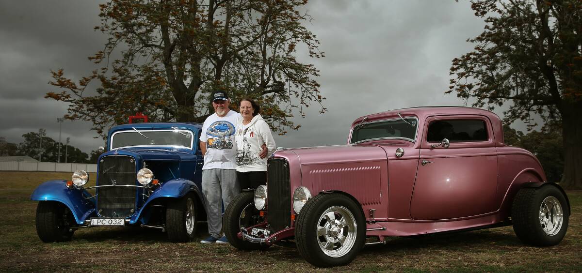 HOT PROPERTY: Paul Coombe and Chris with their classic 1932 Ford hot rods. Picture: Marina Neil.