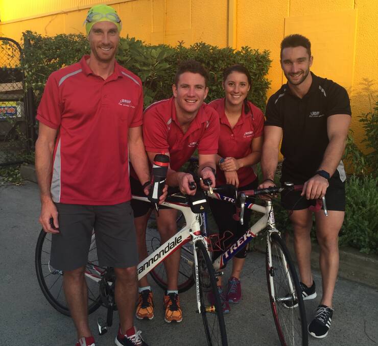 IRONMEN: Cameron Russell, Demi Greentree, Adrian Cunningham and Luke Merchant, from Snap Fitness, are tuning up for a half-Ironman in May.