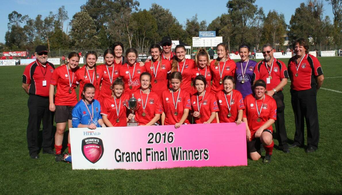GRAND DAY: The Thornton Redbacks women's under-18 team and support staff after claiming the title on Sunday. Picture: Michael Hurn 