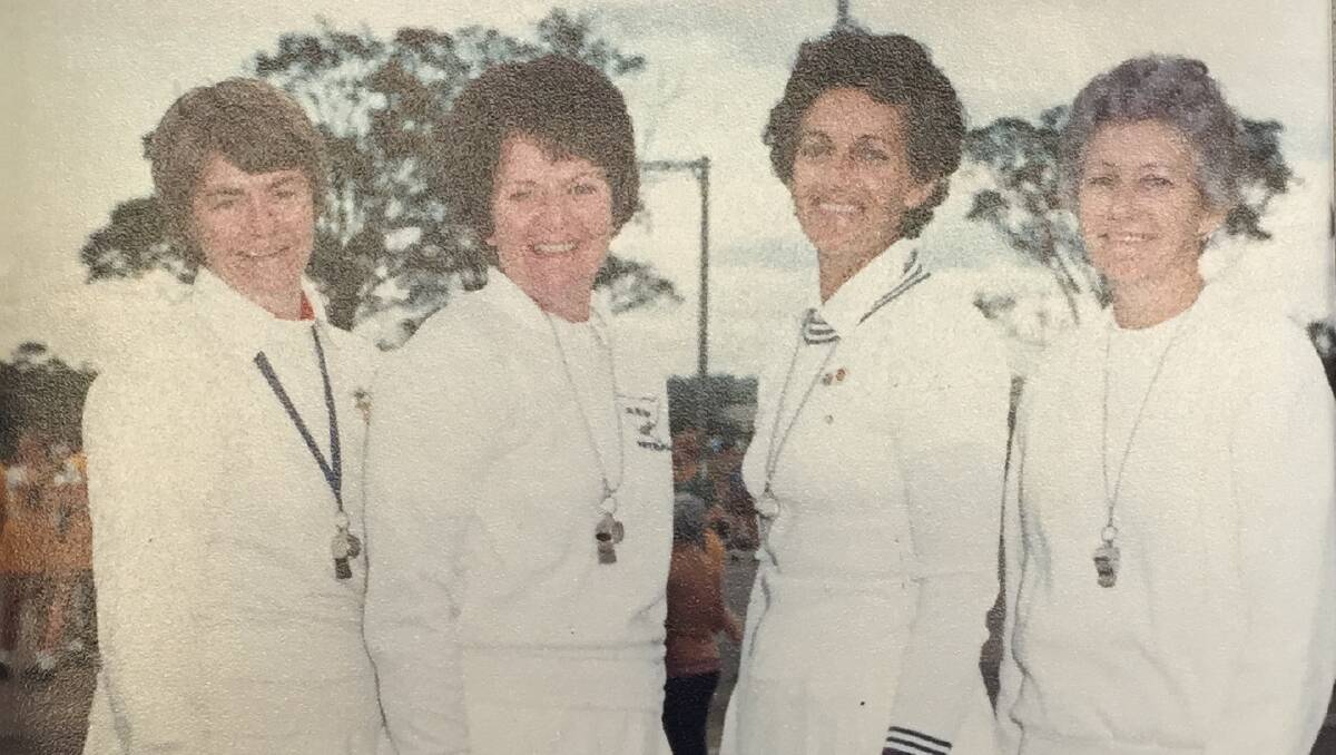 TREASURED TIME: Karyl Pearce, Elaine Rapson, Annette Howard and Melva Evans in 1970 when they were photographed in their netball umpire uniforms.