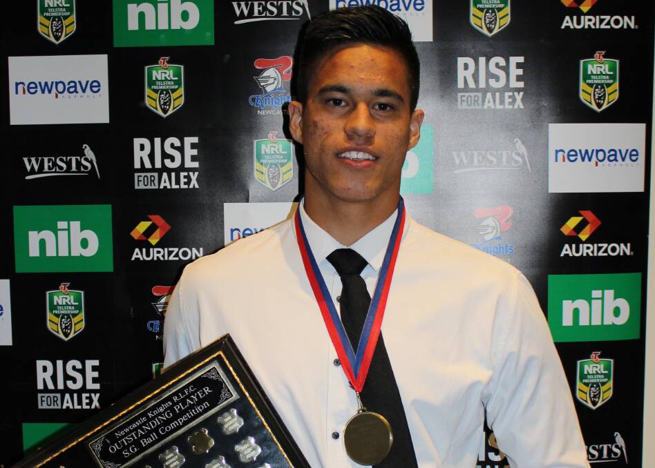 RISING TALENT: Maitland Pickers junior Pasami Saulo scooped the awards at the annual Newcastle Knights SG Ball and Harold Matthews presentation night.