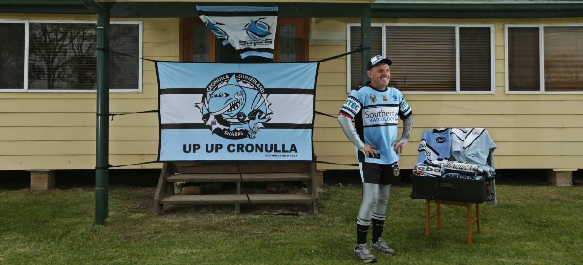 SHARK FANATIC: Wallalong's David Ninness will transform into MC Hammerhead when Cronulla plays Melbourne Storm in Sunday's NRL grand final. Picture: Simone De Peak