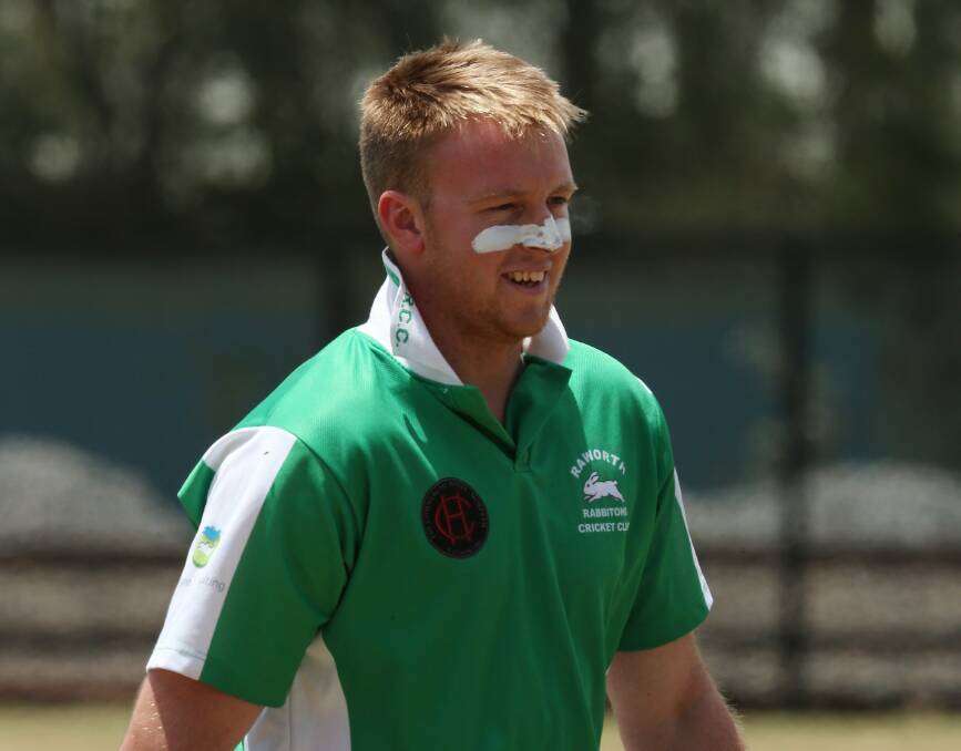 FIVE IN A ROW: Raworth paceman Tim Baker has written his name into the record books with a triple hat-trick against Dungog on Saturday. Picture: Simone De Peake