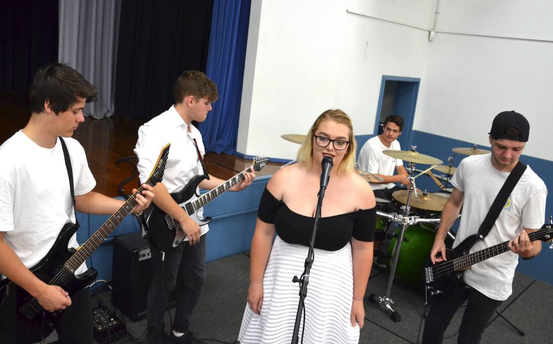 TALENT: Kurri Kurri High School band 'M Dawg and the Bois (from left) Tom Anderson, Jed Kinch, Emily McGowan-Crook, Jack Anderson and Blake Hemphill. Picture: Krystal Sellars