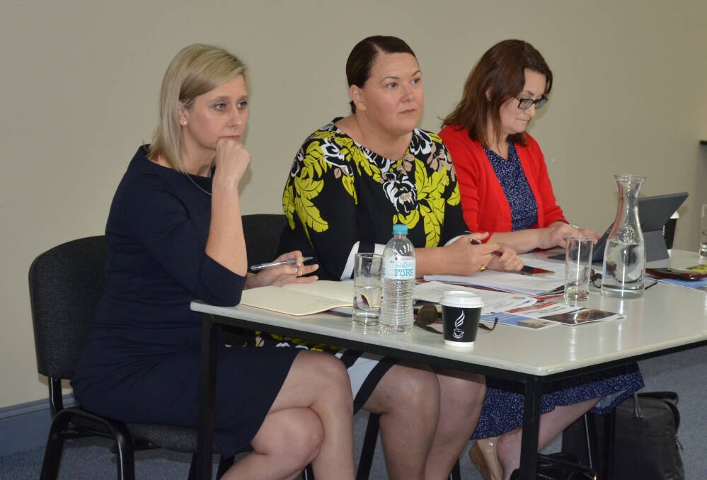GATHERING STORIES: Australian Jobs Taskforce chair Susan Lamb, Paterson MP Meryl Swanson and taskforce secretary Justine Keay at the Kurri Kurri hearing on Thursday.