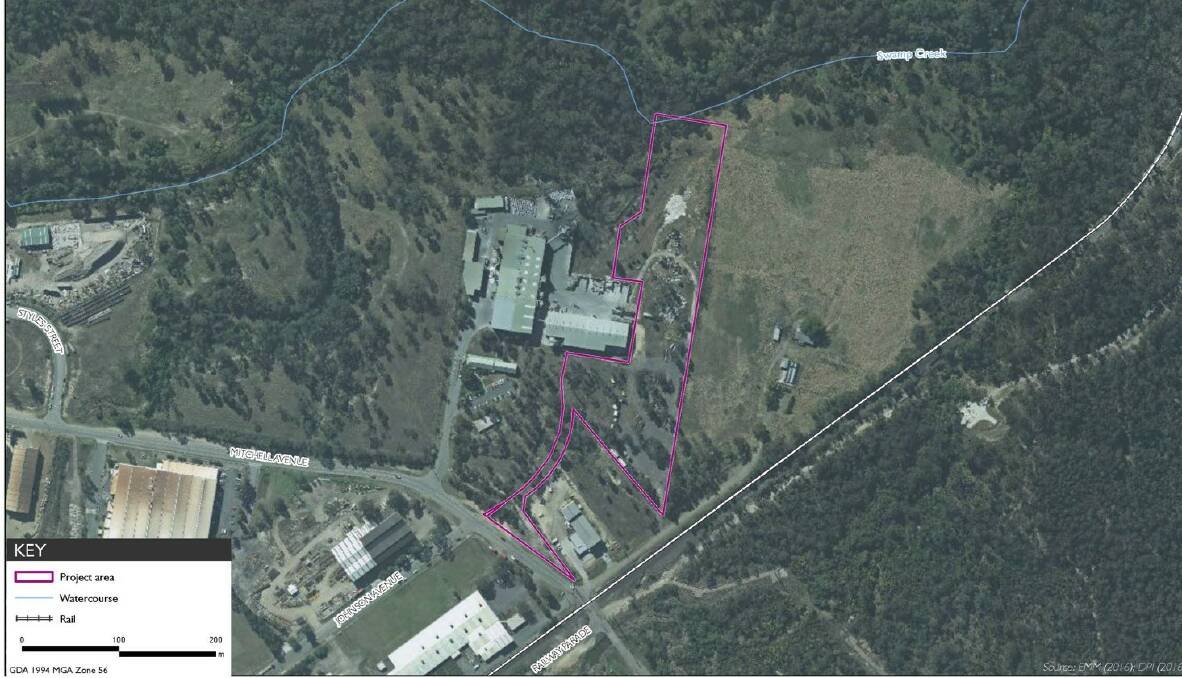 PLANS: Outlined, an aerial view of the site on Mitchell Avenue, Kurri Kurri where Pymore Recyclers International proposes to build a battery recycling facility.