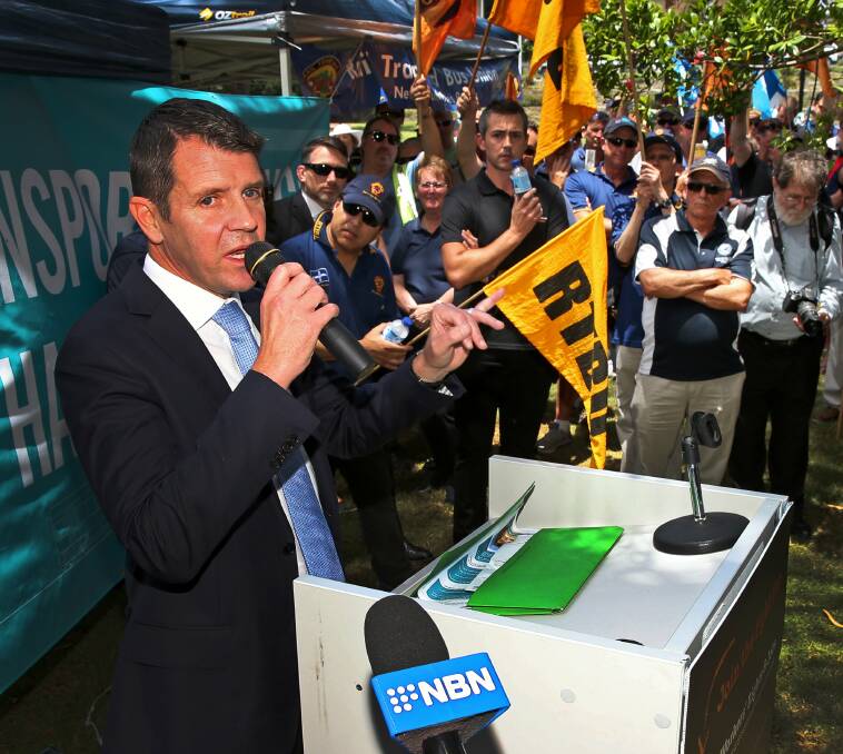 PLEDGE: Mike Baird addresses the anti-privatisation rally in Civic Park. Pictures:  Marina Neil.