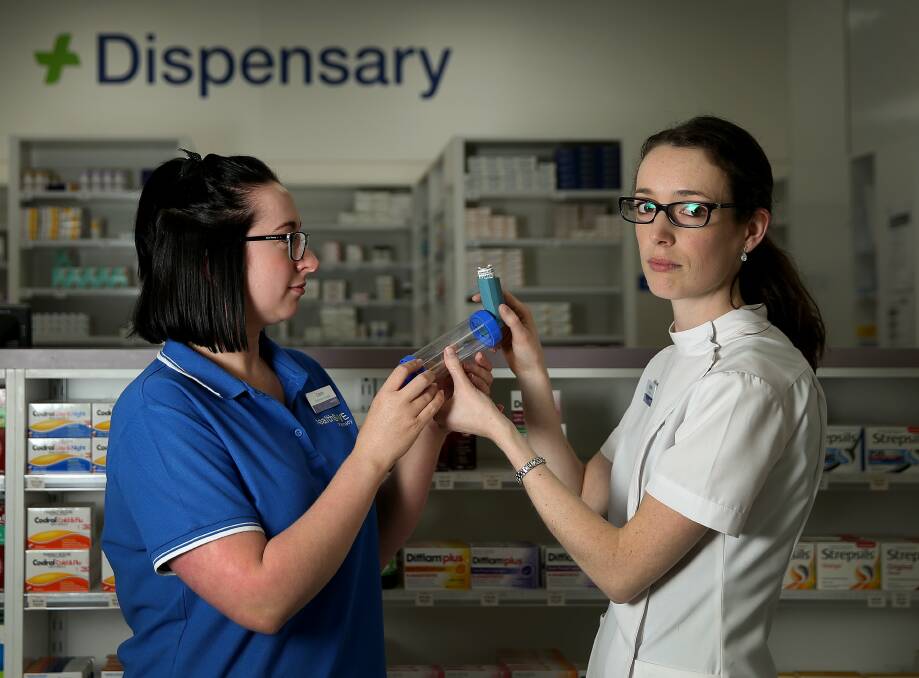 OUT OF PUFF: Maitland Levee Pharmacy dispensary manager Danni Atkins with pharmacist Maddie Atkins. Picture: Marina Neil
