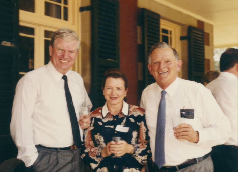 Eric Holliday (R) with Dr Kevin Sheridan, Director-General NSW Agriculture and Mrs Sheridan at a Tocal Homestead Function