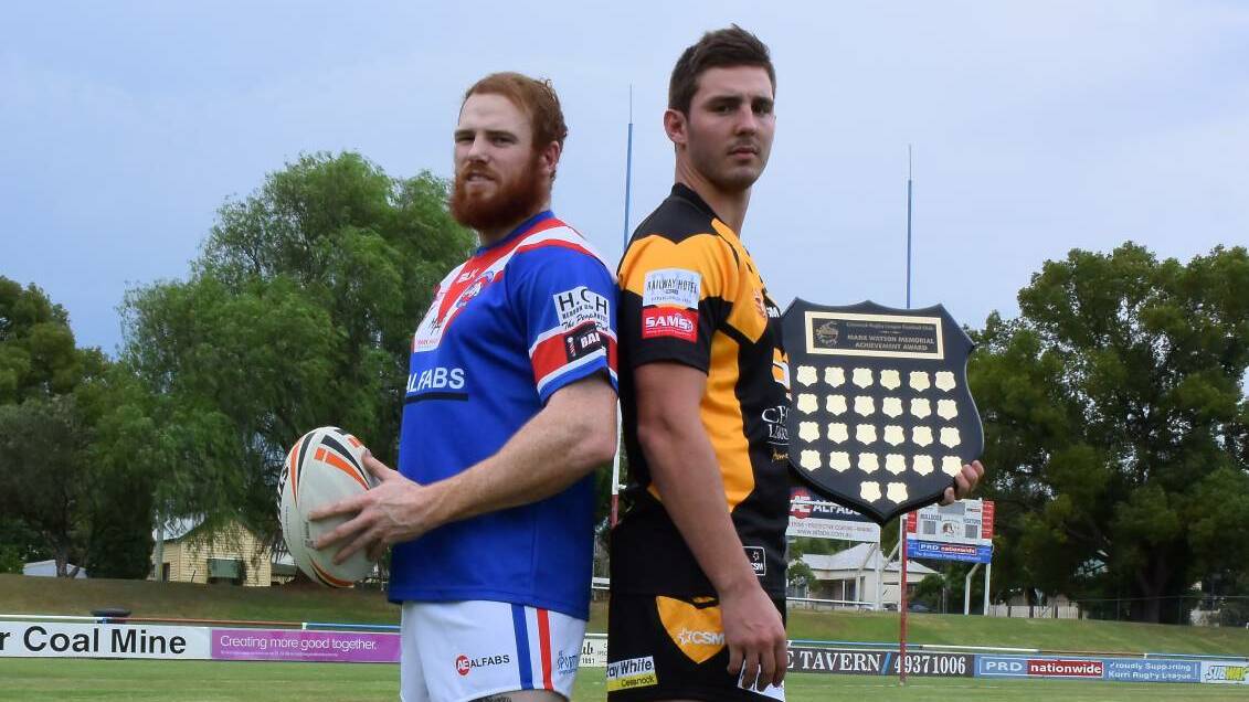 LOCAL DERBY: Kurri's Mitch Cullen and Cessnock's Reed Hugo, ready to face off for the Charity Shield on March 19. Picture: Sage Swinton.