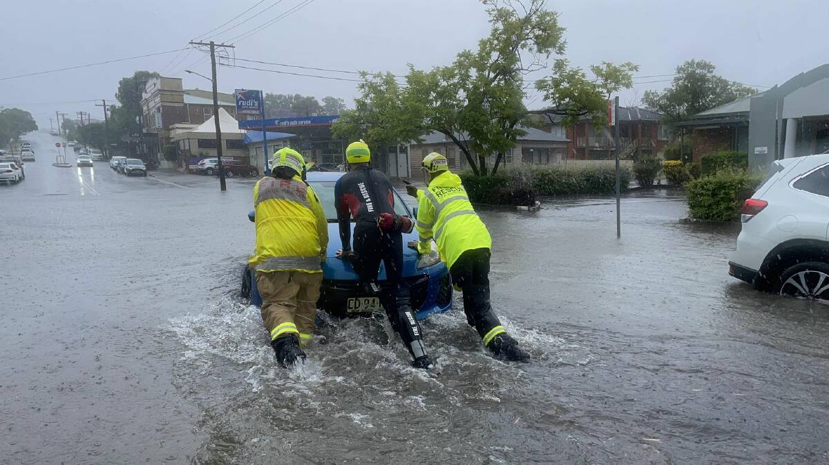 A flood rescue in Lambton. Picture by Fire and Rescue NSW Station 357 Lambton
