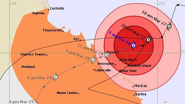 A map of the cyclone at 4.30am, Tuesday.