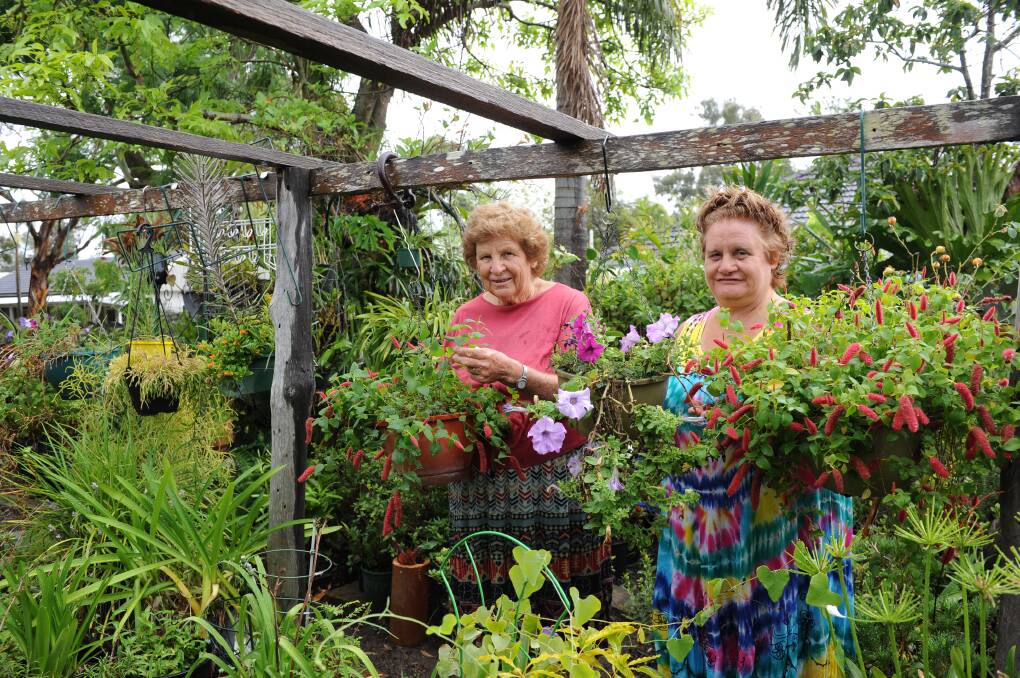 HOT AGENDA: Val and Elysee Robinson help their plants through the heatwave.  