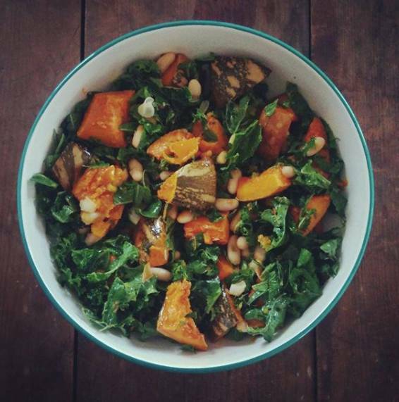 TASTY: Roast pumpkin and kale salad. Ingredients from the mystery bag were kale, mint, leek and garlic.