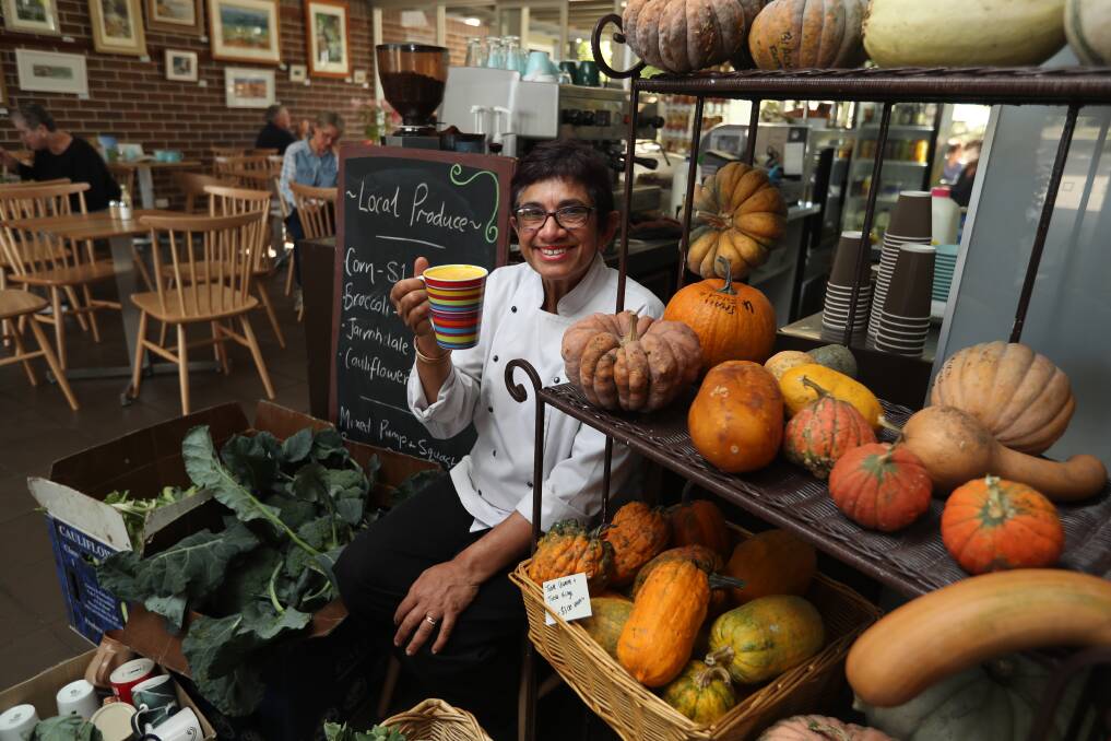 HELP A FARMER: Slow Food Hunter Valley leader, and Maitland Citizen of the Year, Amorelle Dempster, with a cup of pumpkin soup. Picture: Jonathan Carroll.