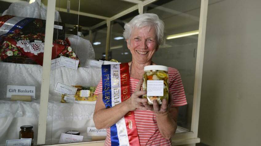 WINNER: Margaret Guy has won Best Exhibitor for Preserving at Maitland Show for her pickled vegetables in clear vinegar entry. Picture: Belinda-Jane Davis