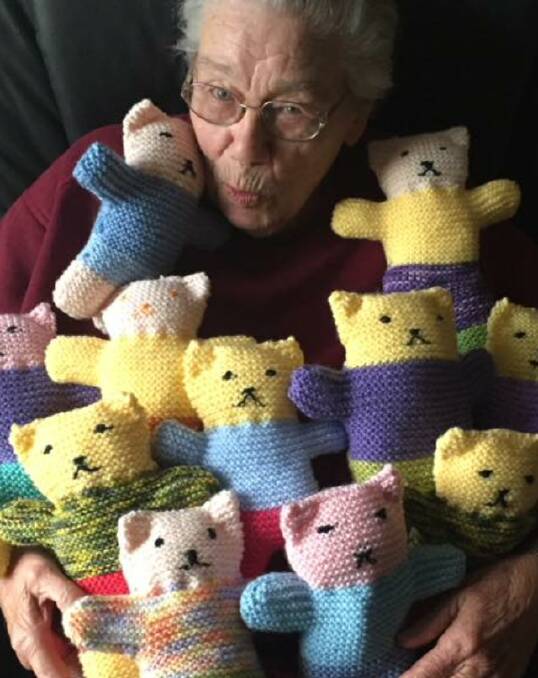 HELPING: Bess Smith is still giving back to the community at age 92 by knitting teddy bears for children in need. 