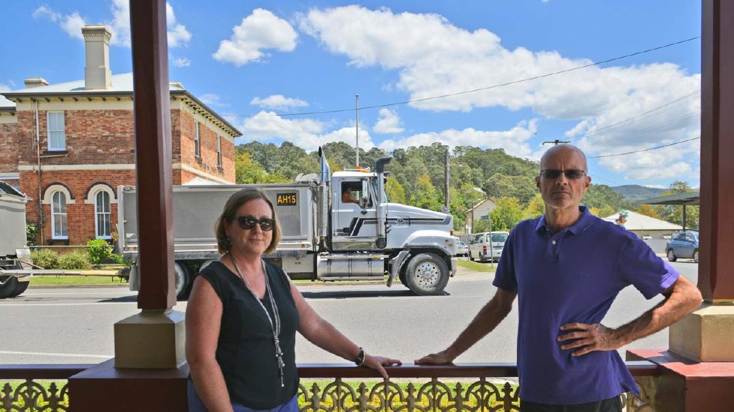 DISRUPTIONS: Chris and Mark Walker are among the residents who say so many truck movements are ruining the ambience of the historic town. Picture: Belinda-Jane Davis