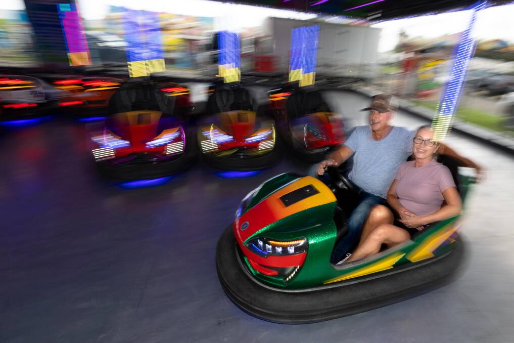 John Short and Tracy Press on the Dodgem Cars at the Maitland Show. Picture by Jonathan Carroll 