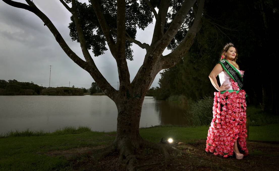 WINNER: Samantha Hodgins, of Tarro, pictured in the eco dress she made to wear at the Ms Earth Australia beauty pageant competition. Picture: Marina NeiL.