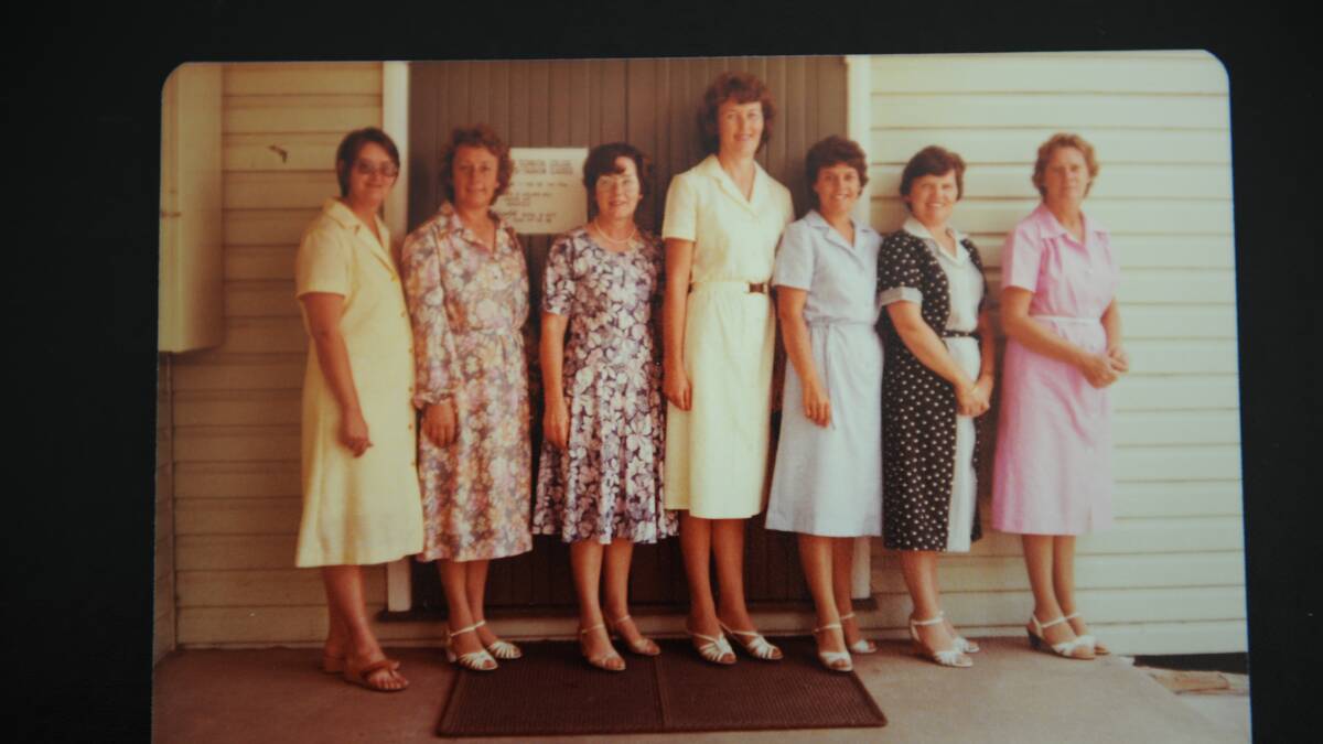 MEMORIES: Carol Katte, Judy Carey, Lorna Winstanley, Heather Doolan, Claire Yates, Pat Bramble and Helen Stuart wearing a dress they made from a blouse.