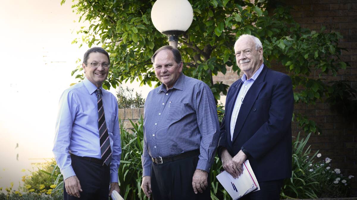 HERITAGE: Parliamentary secretary for the Hunter Scot Macdonald with Maitland mayor Peter Blackmore and planning, environment and lifestyle group manager Bernie Mortomore.