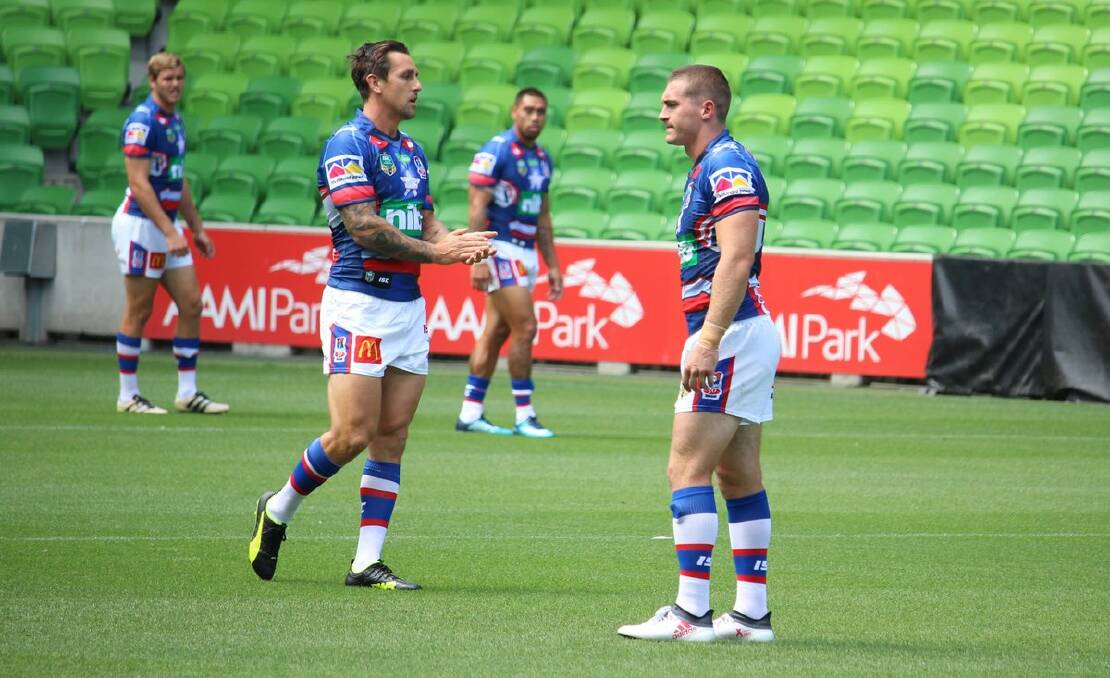 NEW BOYS: Mitchell Pearce and Connor Watson: Picture: Newcastle Knights