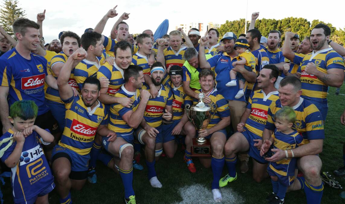 BACK-TO-BACK: Hamilton celebrate their 37-28 win over Wanderers in the Newcastle and Hunter Rugby Union grand final. Picture: Simone De Peak