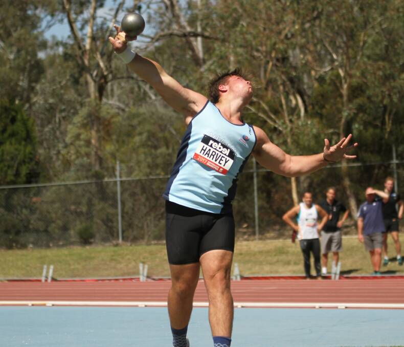BIG PUSH: Kurri Kurri thrower Aiden Harvey will strive for a Commonwealth Games B-qualifier at the Hunter Track Classic on Saturday evening. Picture: David Tarbotton