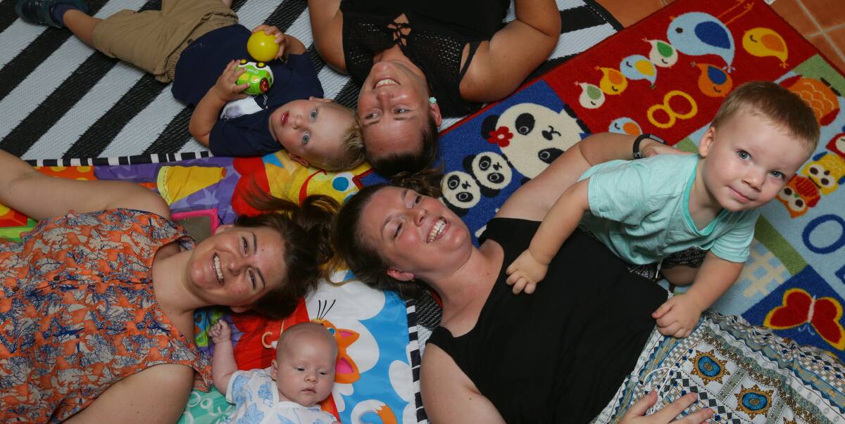 SUPPORT: Babes + Picnics Maitland, from top left in a clockwise direction, Lawson with mum Jessica Jones-Mashman, Lauren Greay with son Bryce and Anne Smith with son Felix. Picture: Jonathan Carroll