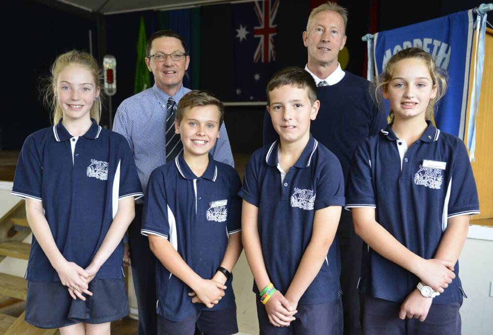 FUNDING: Parliamentary secretary for the Hunter and Central Coast Scot MacDonald with Morpeth Public School principal Peter Edmonds and students.