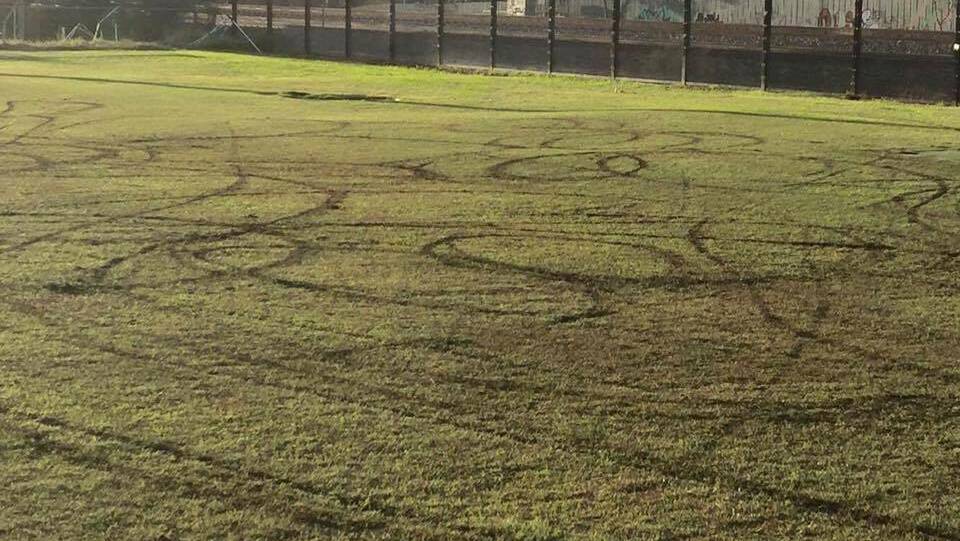VANDALS: Vandals are believed to have driven cars and possibly motor bikes on Metford Oval on Wednesday night.