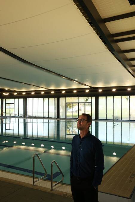 SPLASH: Maitland City Council's Senior Project Architect Aaron Cook inside the new pool complex which is scheduled for a July opening. Picture: Simone De Peak.