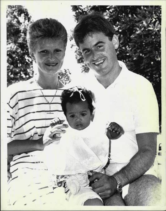 Gail, Mark and Kacee shortly after Kacee was adopted from a Sri Lankan orphanage.