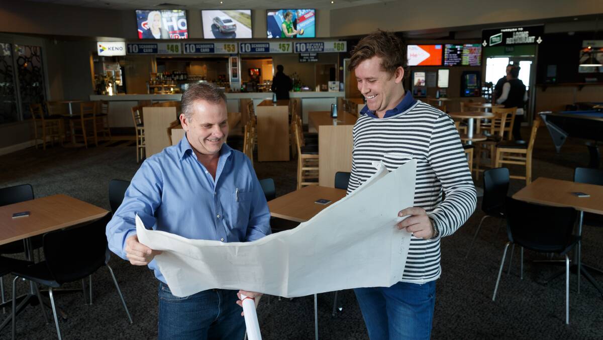 WORKS: Bradford Hotel licensee Neil Hedges and owner Nick Quinn looking over plans for the pub's $1million expansion. Picture: Max Mason Hubers.