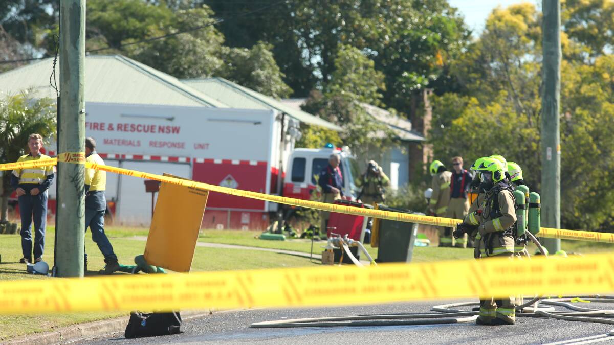 EMERGENCY: Emergency services at the scene of the gas leak in Quarry Street, East Maitland. Picture: Simone De Peak.