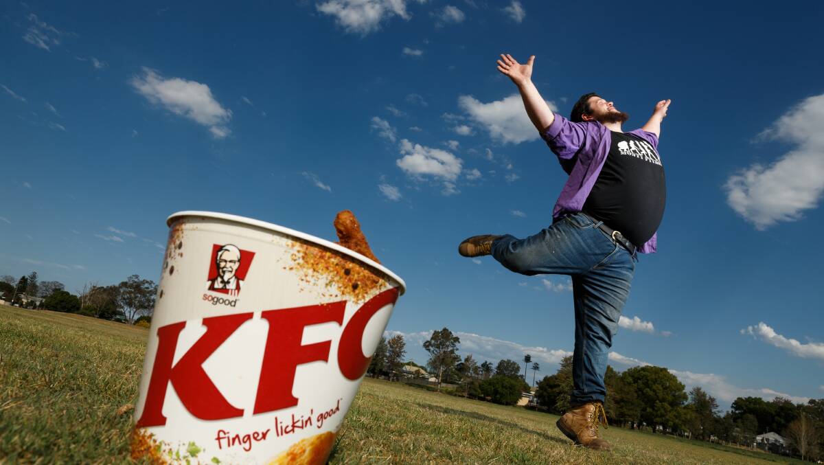 OH WHAT A FEELING: Guil Noronha of Rutherford jumps for joy at his latest acting gigs for Toyota and KFC. Picture: Max Mason Hubers.
