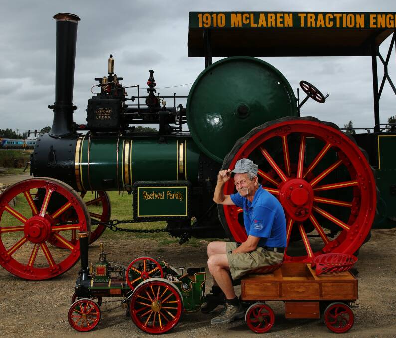 BUBBLING BOILERS: Steamfest organiser Peter Garnham on a 1/4 scale Burrell agricultural traction engine at the rally ground in Maitland. Picture: MAX MASON-HUBERS 