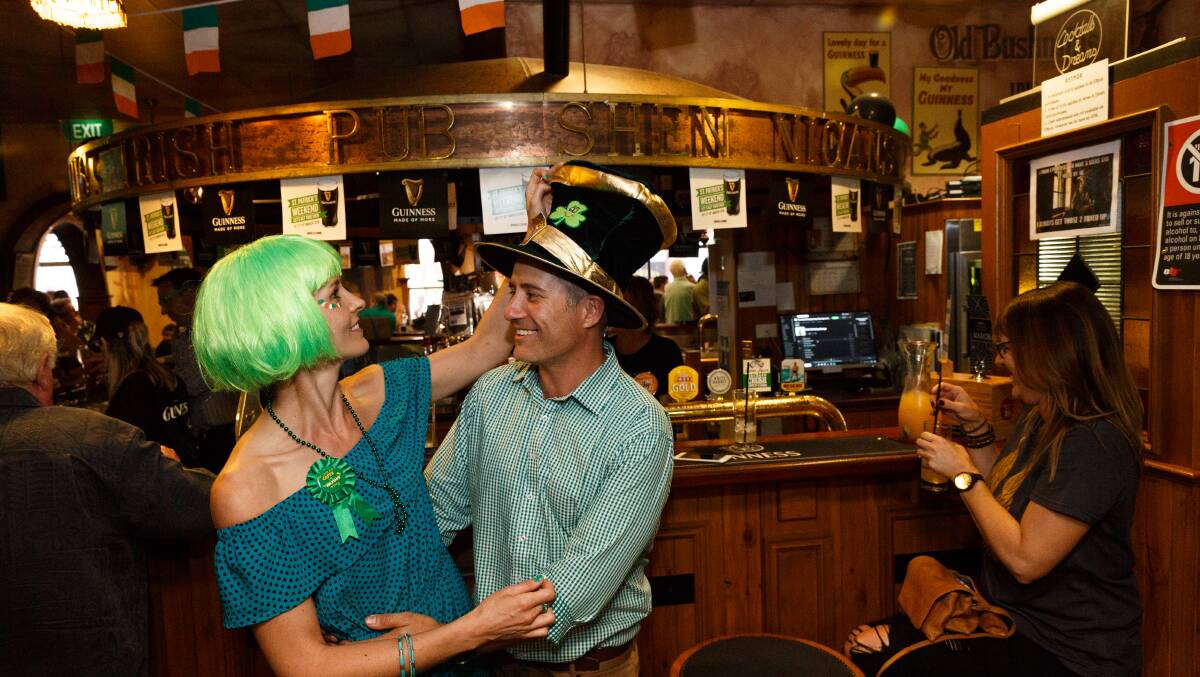 A CRAIC: Bec and Cameron Clydesdale celebrating St Patrick's Day at Shenanigans at The Imperial on Saturday. Pictue: Max Mason-Hubers.