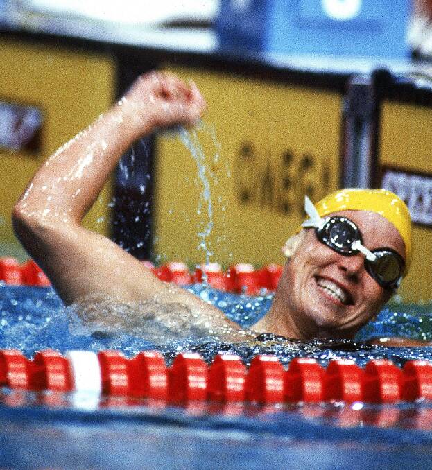 Celebrating after winning gold in the women's 100m breaststroke at the 1982 Commonwealth Games in Brisbane. Picture Getty Images
