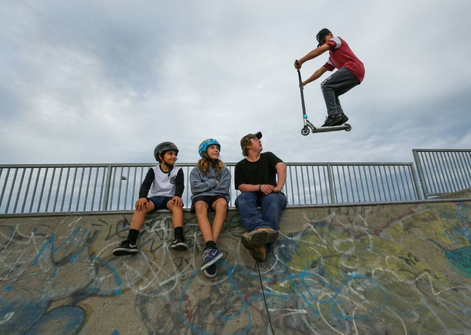 FLYING HIGH: It was business as usual at the skate park after the clean-up efforts of  Aidyn, Jaidyn and Kalan which drew praise from council and community members. Picture: Jonathan Carroll.