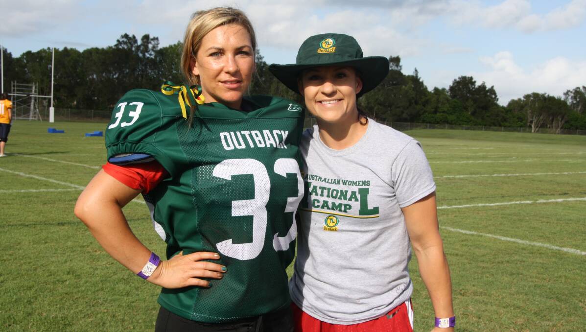 POWER PLAY: Matilda Quist with American coach Jen Welter at the Australian Outback camp on the Sunshine Coast this week. Picture: Elissa Manera