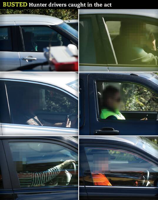 NOT LOOKING: These motorists were captured by the Newcastle Herald on their phones on the Pacific Highway at Highfields. All cars were in motion.