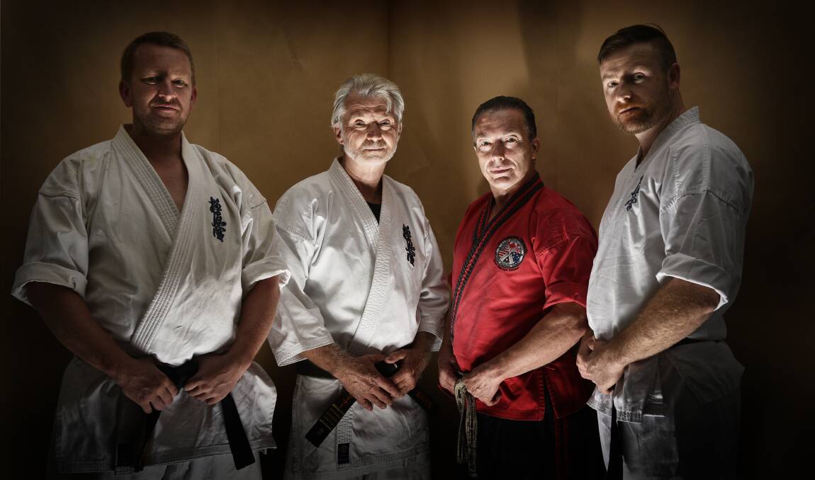 WARRIORS: Daniel Longworthy, Trevor Trainor, Bill Johnson and Jerry Murray will partner to bring martial arts legend Sam Greco to town. Funds raised through two events with Greco will go toward Hunter Valley Men's Crisis Support Inc. PICTURE: PERRY DUFFIN.