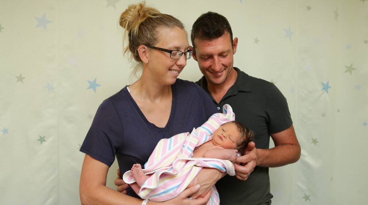 FIRST: Maitland's first baby born in 2017 - Lincoln Keith Ryder with parents Michelle and Aaron Ryder. Picture: Jonathan Carroll